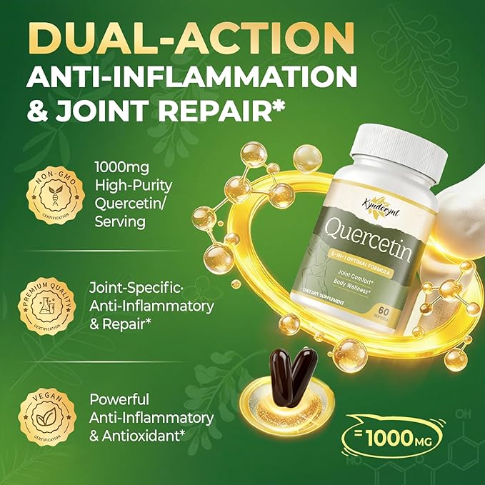 Quercetin Supplement 1000mg Softgels – Joint Health Supplement for Mobility, Flexibility & Antioxidant Boost with Turmeric, Grape Seed Extract & Non-Acidic Vitamin C – 30 Vegan Softgels
