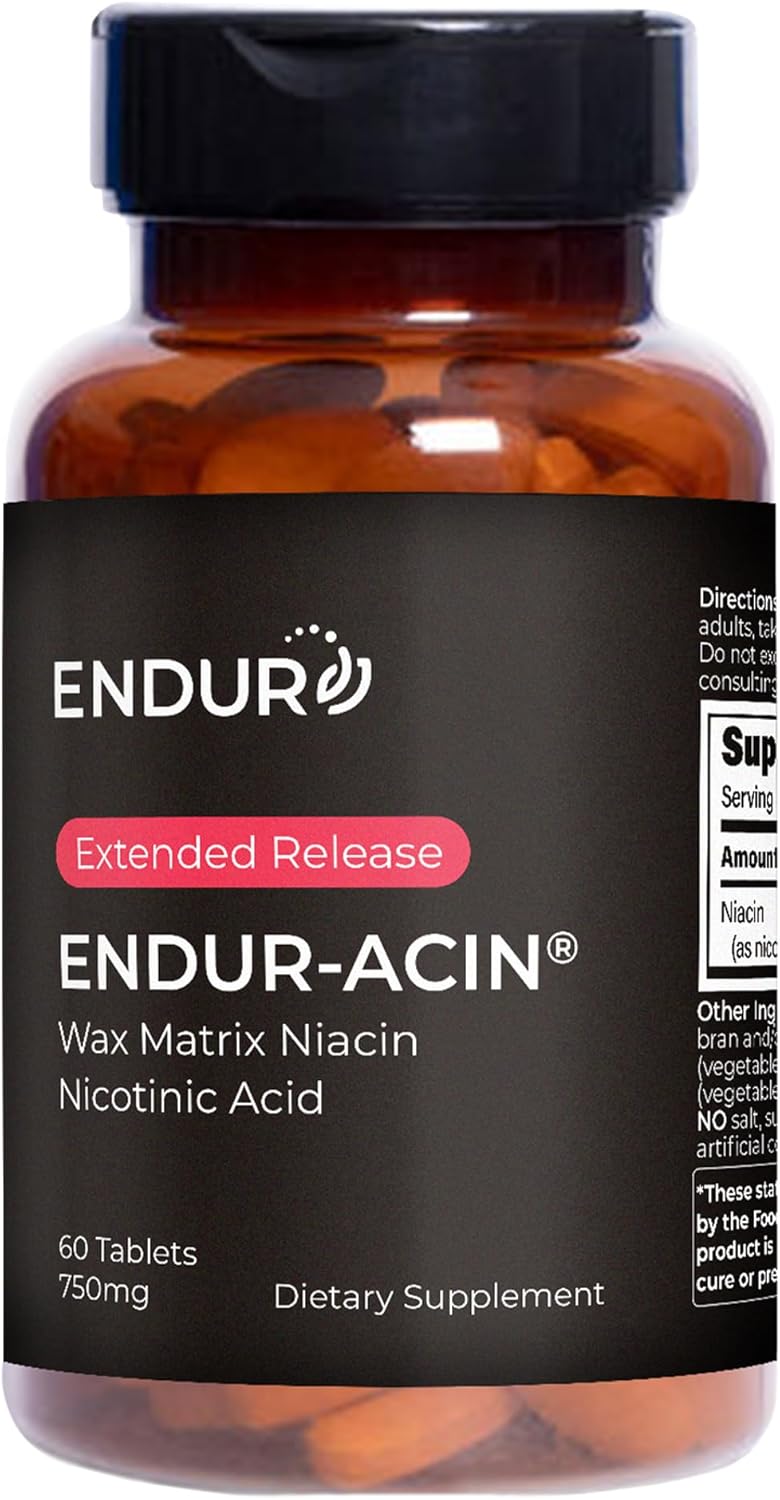 ENDUR-ACIN, Extended Release Niacin for Optimal Absorption & Flush Free Niacin, Premium Vitamin B3 Niacin Supplements, 750mg, 60 Tablets