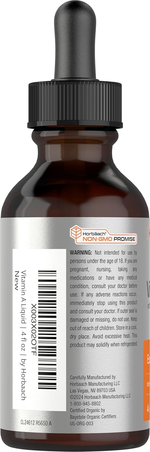 Horbäach Vitamin A Liquid | 4 fl oz | Supplement with Organic Fractionated Coconut Oil | Non-GMO, Gluten Free