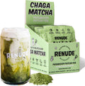 Renude Chaga Matcha - Chaga Mushroom Powder, Superfood Drink Mix with Adaptogens, Ceremonial Grade Mushroom Matcha, Keto, Vegan, Sugar Free, Natural Energy and Immune Support - 10 Servings