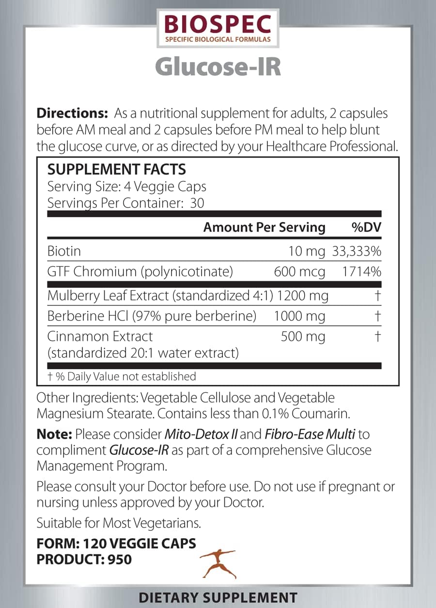 Glucose-IR - Cinnamon Extract, Chromium, Berberine, and Biotin (120 Capsules)