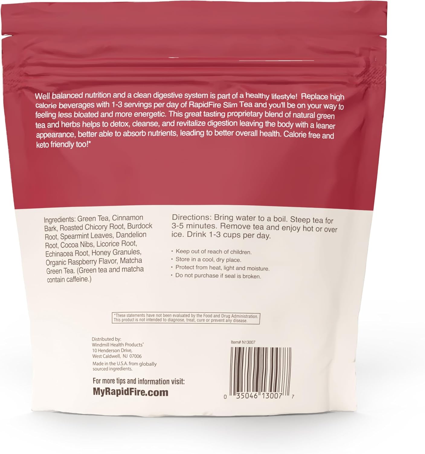 Rapid Fire Slim Tea Bags, Blend of Natural Herbs and Botanicals, Promotes Energy and Digestion, Supports Metabolism, 14 Servings, Raspberry Flavor
