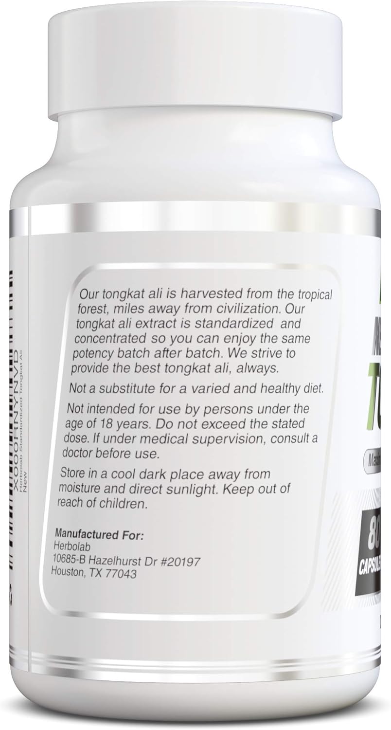 Tongkat Ali For Men Root Supplement 200:1, Standardized to 2% Eurycomanone, 1200mg, 30 Day Supply, Longjack Tongkat Ali for Men, Eurycoma Longifolia Extract Powder Capsules, Malaysian Ginseng