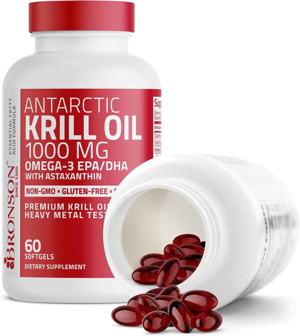 Bronson Antarctic Krill Oil 1000 mg with Omega-3s EPA, DHA, Astaxanthin and Phospholipids 60 Softgels