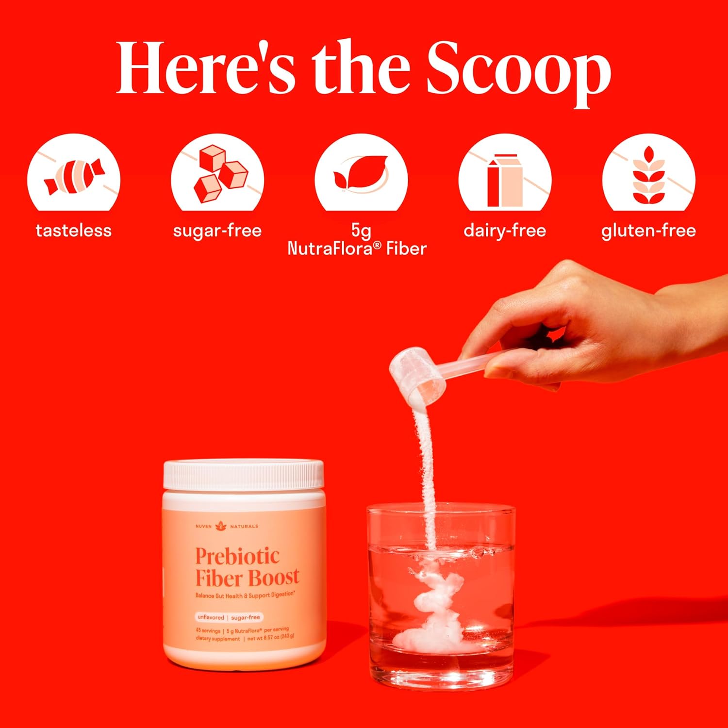 Prebiotic Fiber Powder - Unflavored & Sugar Free | 45 Servings | Fiber Supplement to Support Digestive Regularity, Gut Health, Bloating & Immune Support - 1 Scoop of Soluble Prebiotic Powder Daily