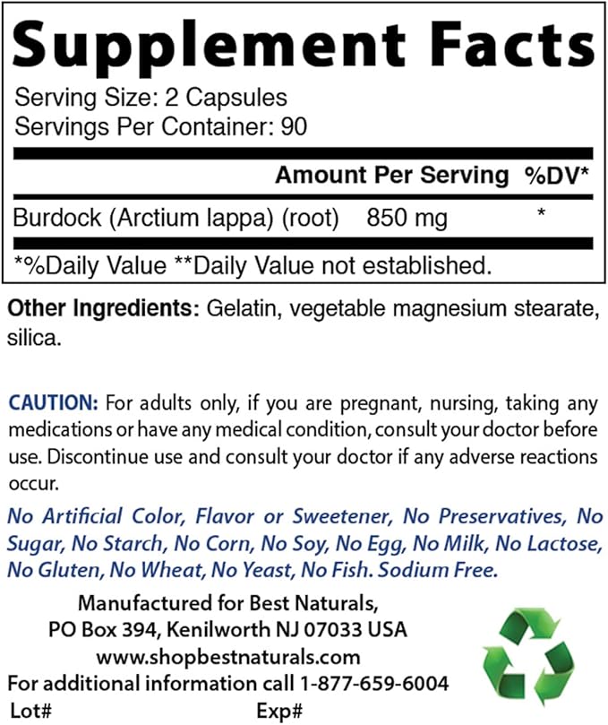 Best Naturals Burdock Root 425 mg 180 Capsules (180 Count (Pack of 2))