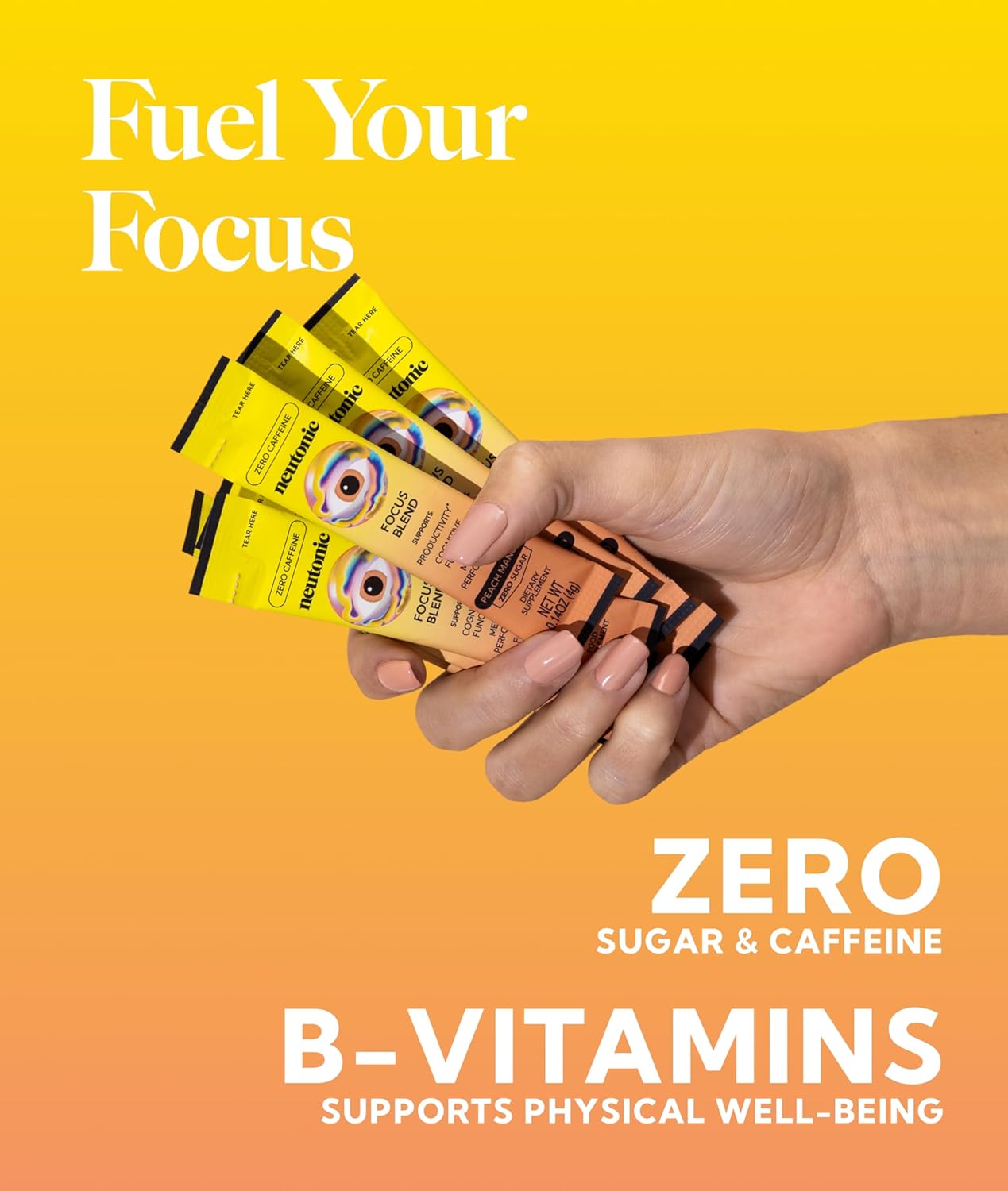 Neutonic Nootropic Focus Blend Powder | Peach Mango 16 Sticks | Caffeine Free, Zero Sugar | Support Memory, Mental Clarity, Cognitive Function | Boost Focus, Energy, Brain Health