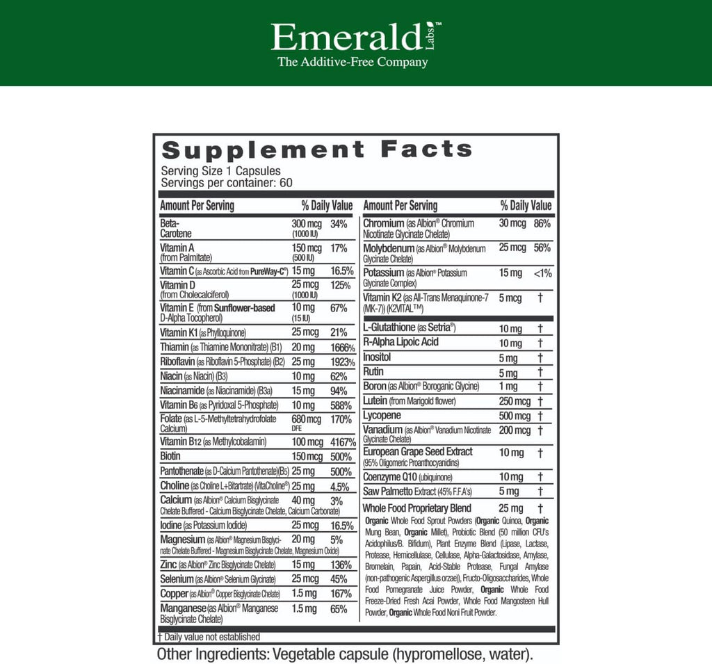EMERALD LABS Men's 45+ 1-Daily Multi - Made with Saw Palmetto, Lycopene & More for Heart, Bone & Immune Support* - Gluten-Free - 60 Vegetable Capsules