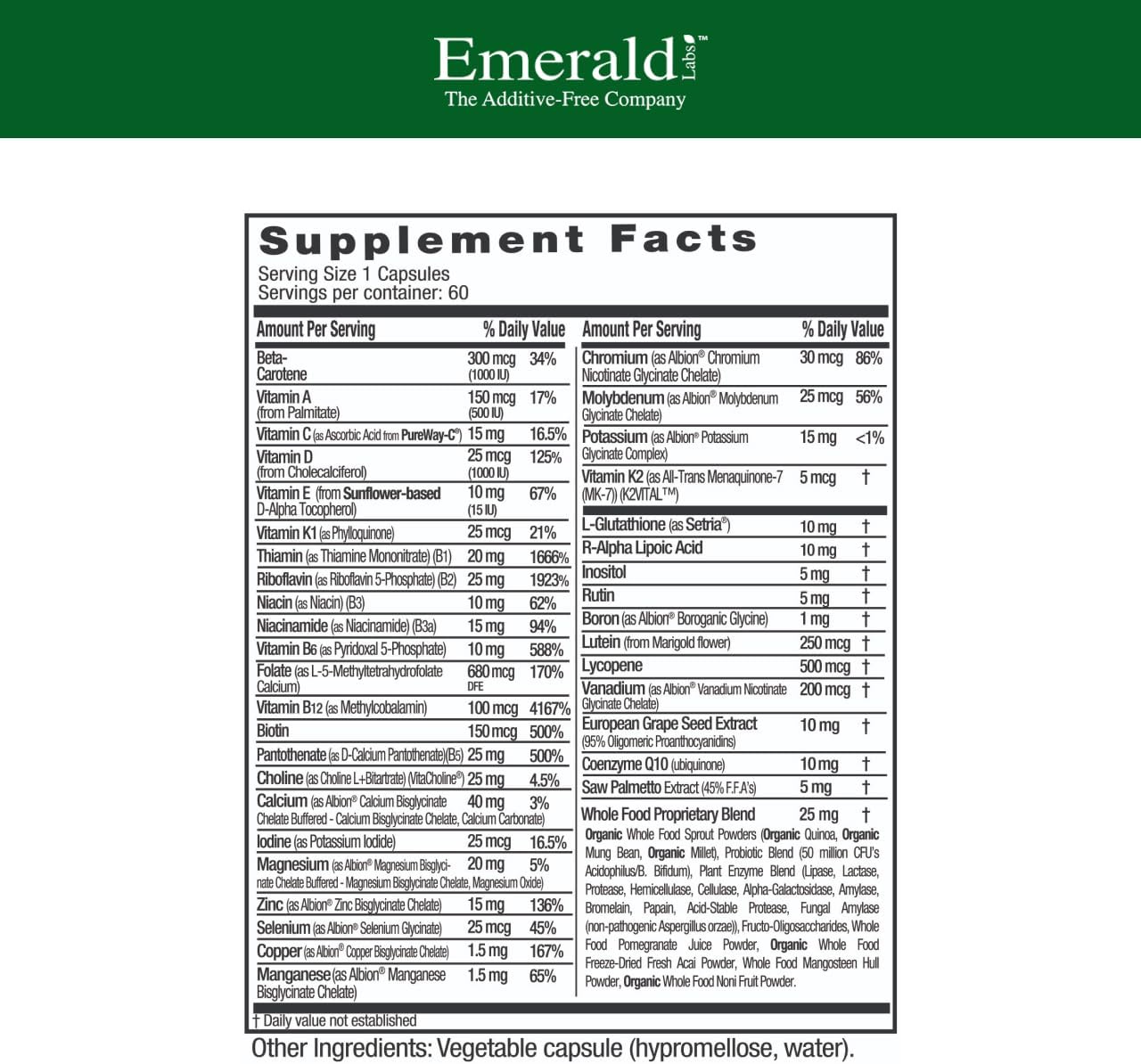 EMERALD LABS Men's 45+ 1-Daily Multi - Made with Saw Palmetto, Lycopene & More for Heart, Bone & Immune Support* - Gluten-Free - 60 Vegetable Capsules