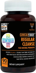 Clinical Daily Regular Cleanse. Natural Colon Cleanser & Detox for Energy and Constipation Relief. 90 Herbal Dietary Fiber Pills - Psyllium Husk Powder Capsules with Glucomannan, Aloe, PROBIOTICS