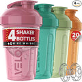 VELOMIX -4 PACK- 20 OZ Protein Shaker Bottles for Protein Mixes, Shaker Cups for Protein Shakes, Small Shaker Bottle Pack, Shaker Cup, Shakers for protein Shakes (Blush Wave)