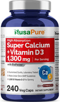 NusaPure Super Calcium 1300mg, Vitamin D3-240 Veggie Caps (Non-GMO, Soyfree, Bioperine)