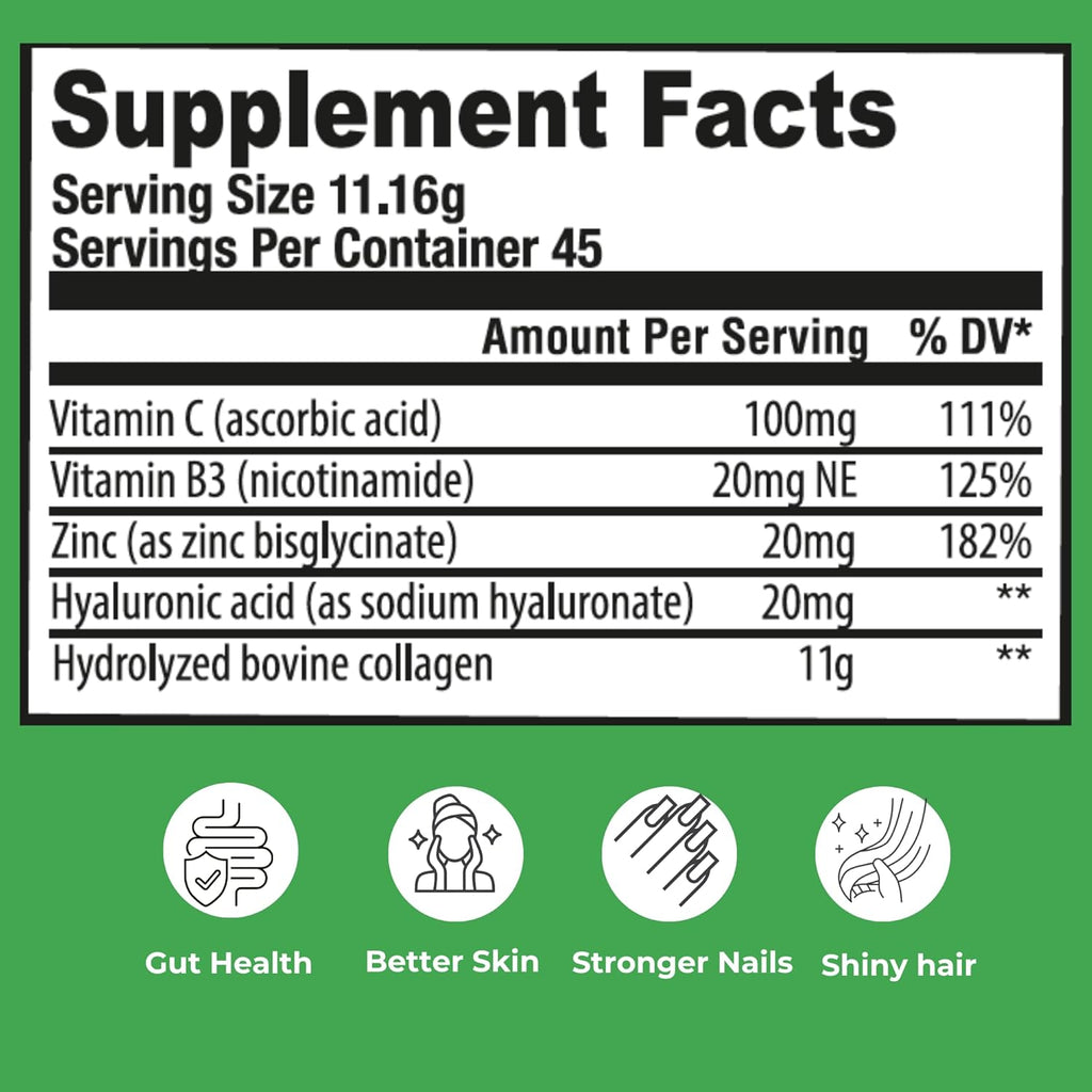 Collagen Peptides Powder – Hydrolyzed Bovine Collagen with Vitamin C, Hyaluronic Acid, Zinc & B3 – Type 1 & 3 Unflavored Protein Powder for Women & Men Hair, Skin, Nails, Joints 45 Servings