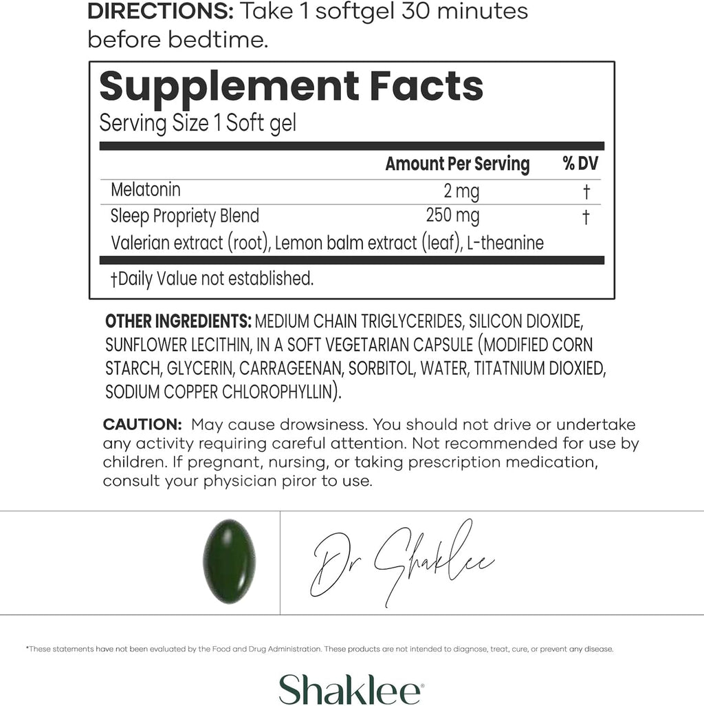 Shaklee - Dream Serene™ Melatonin Sleep Aid - Fall Asleep Faster, Wake Up Refreshed - with Melatonin, Valerian, Lemon Balm, L-Theanine - for Ultimate Beauty Sleep - 30 Softgels
