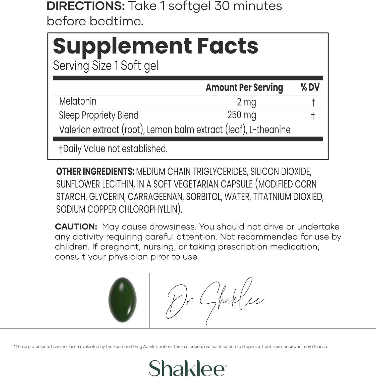Shaklee - Dream Serene™ Melatonin Sleep Aid - Fall Asleep Faster, Wake Up Refreshed - with Melatonin, Valerian, Lemon Balm, L-Theanine - for Ultimate Beauty Sleep - 30 Softgels