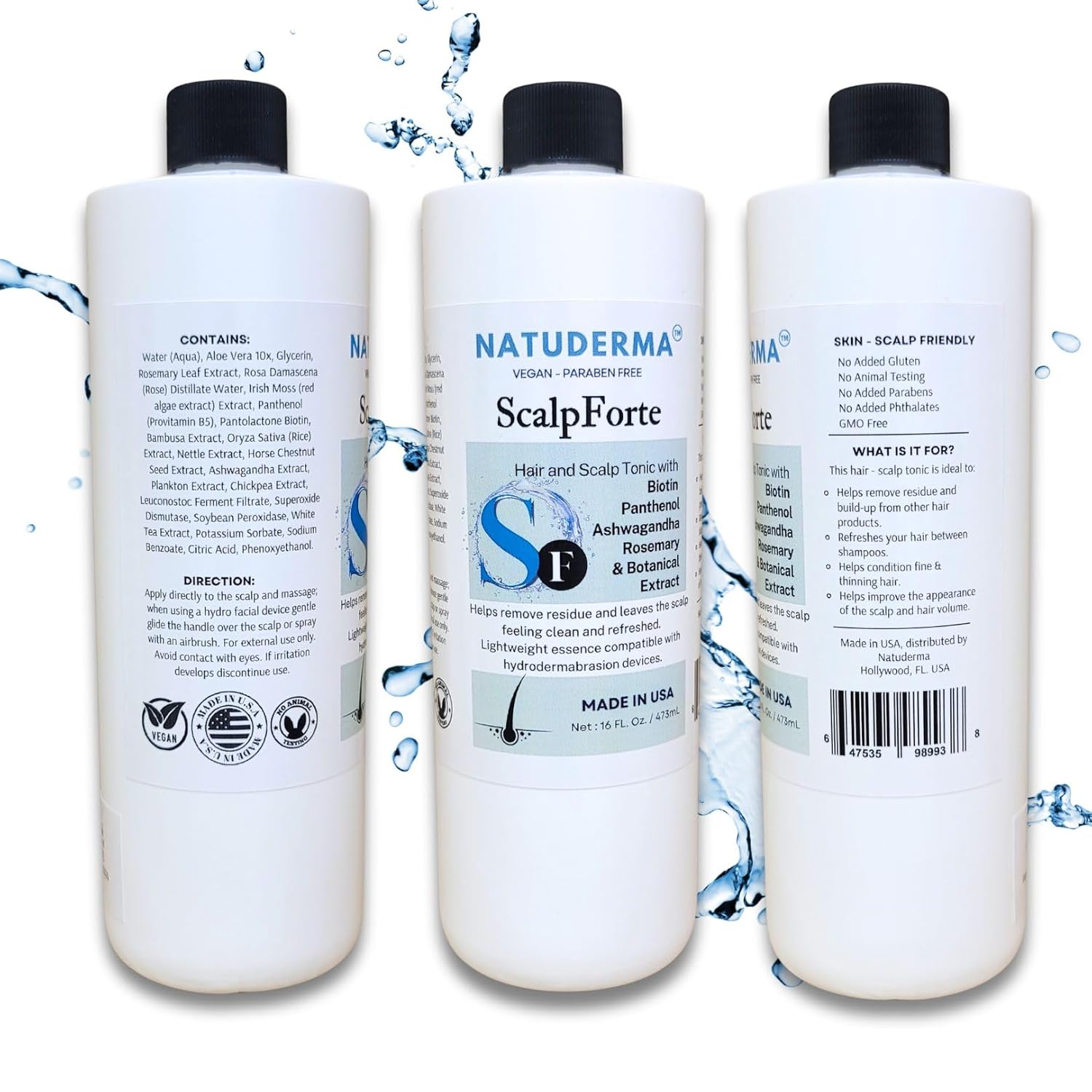 Scalpforte Hair and Scalp Tonic with Biotin & Panthenol for Thicker-Looking Hair, Serum for Hydrodermabrasion Machine to Cleanse, Hydrate and Moisturize the Scalp (16 Oz)