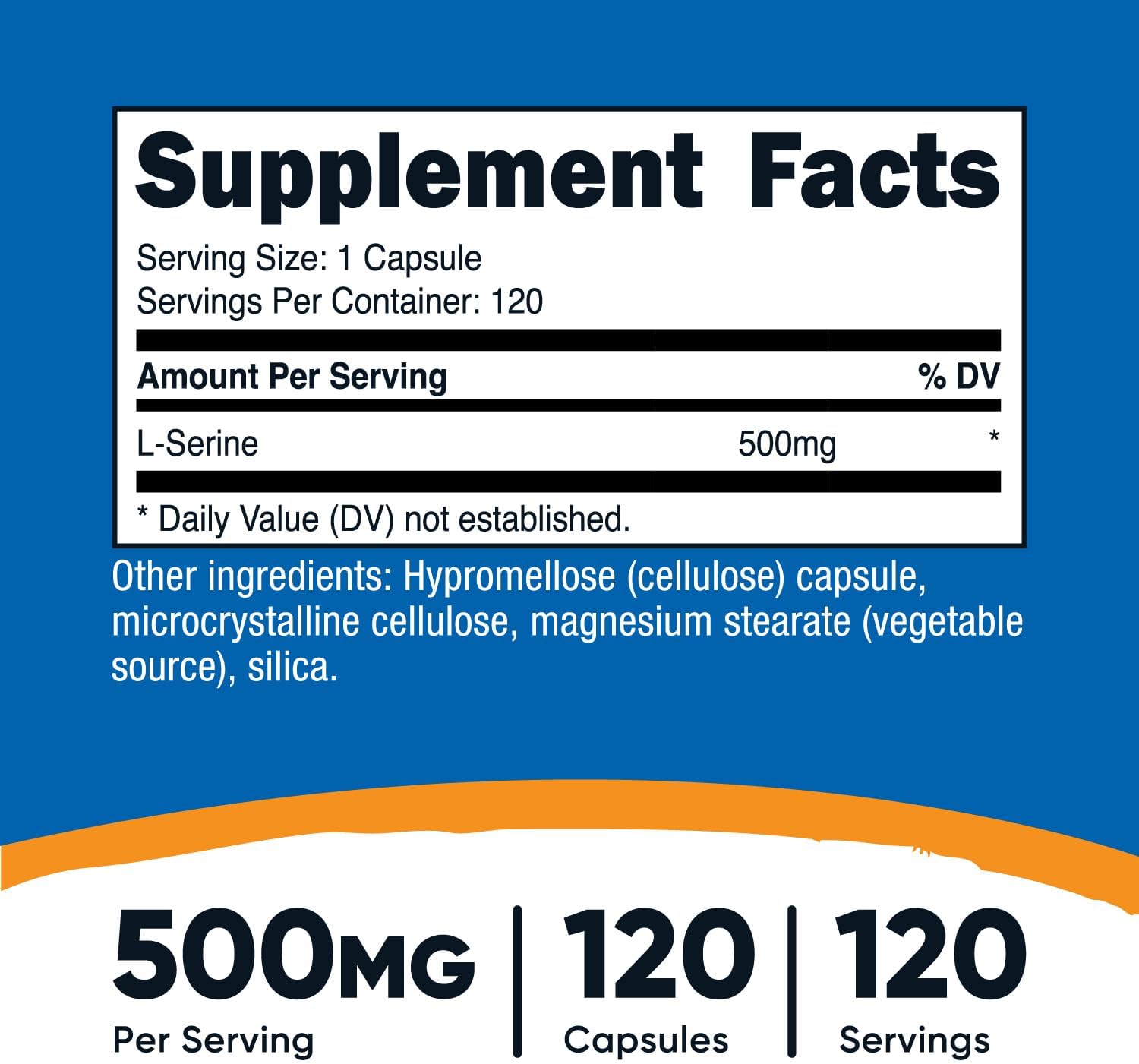 Nutricost L-Serine 500mg, 120 Capsules, 120 Servings - Vegetarian Capsules, Non-GMO, Gluten Free