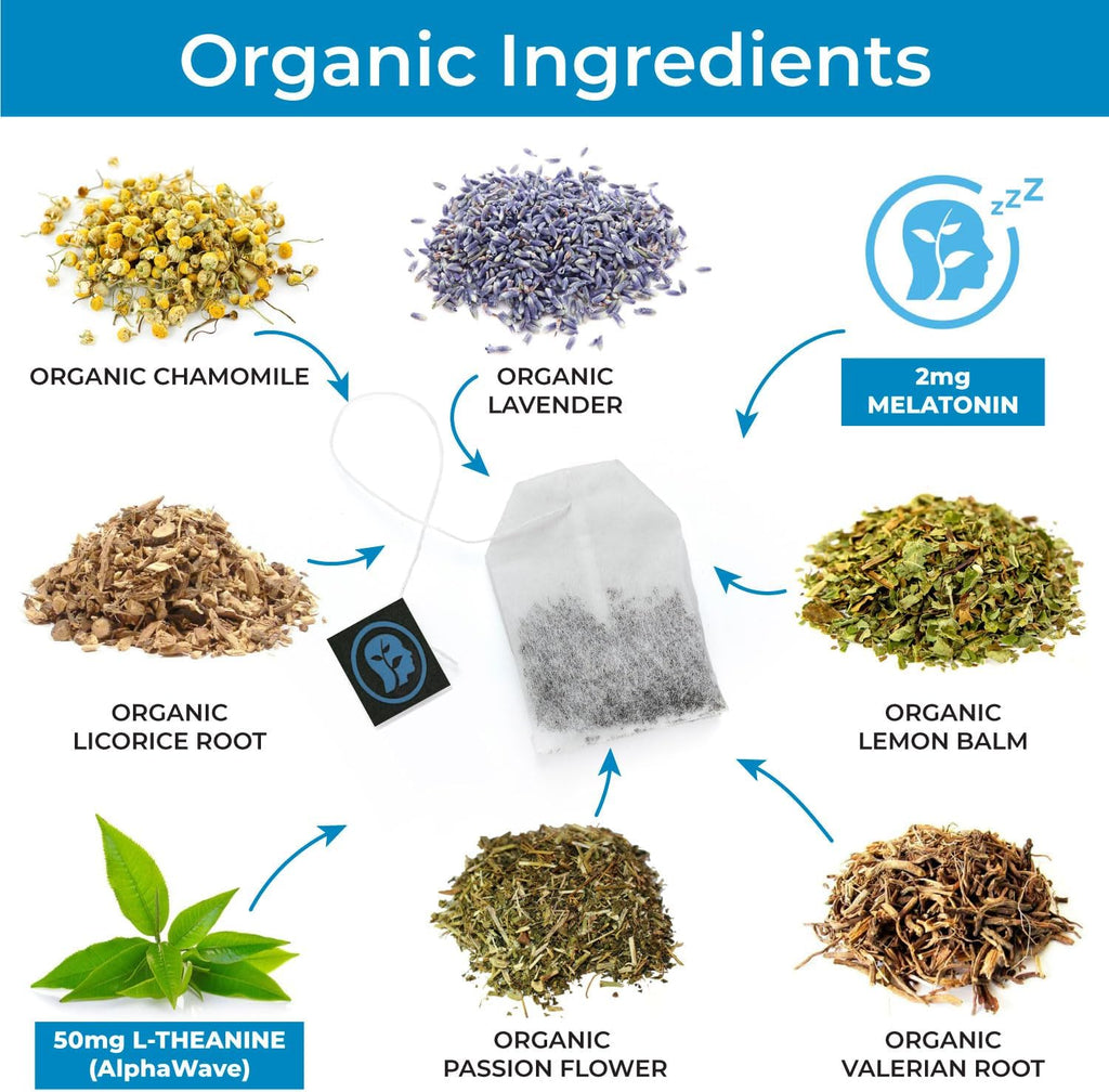 CogniTea Deep Sleep Tea with Melatonin, L-Theanine, Valerian, Chamomile, Lemon Balm and Passionflower for Night Time Rest