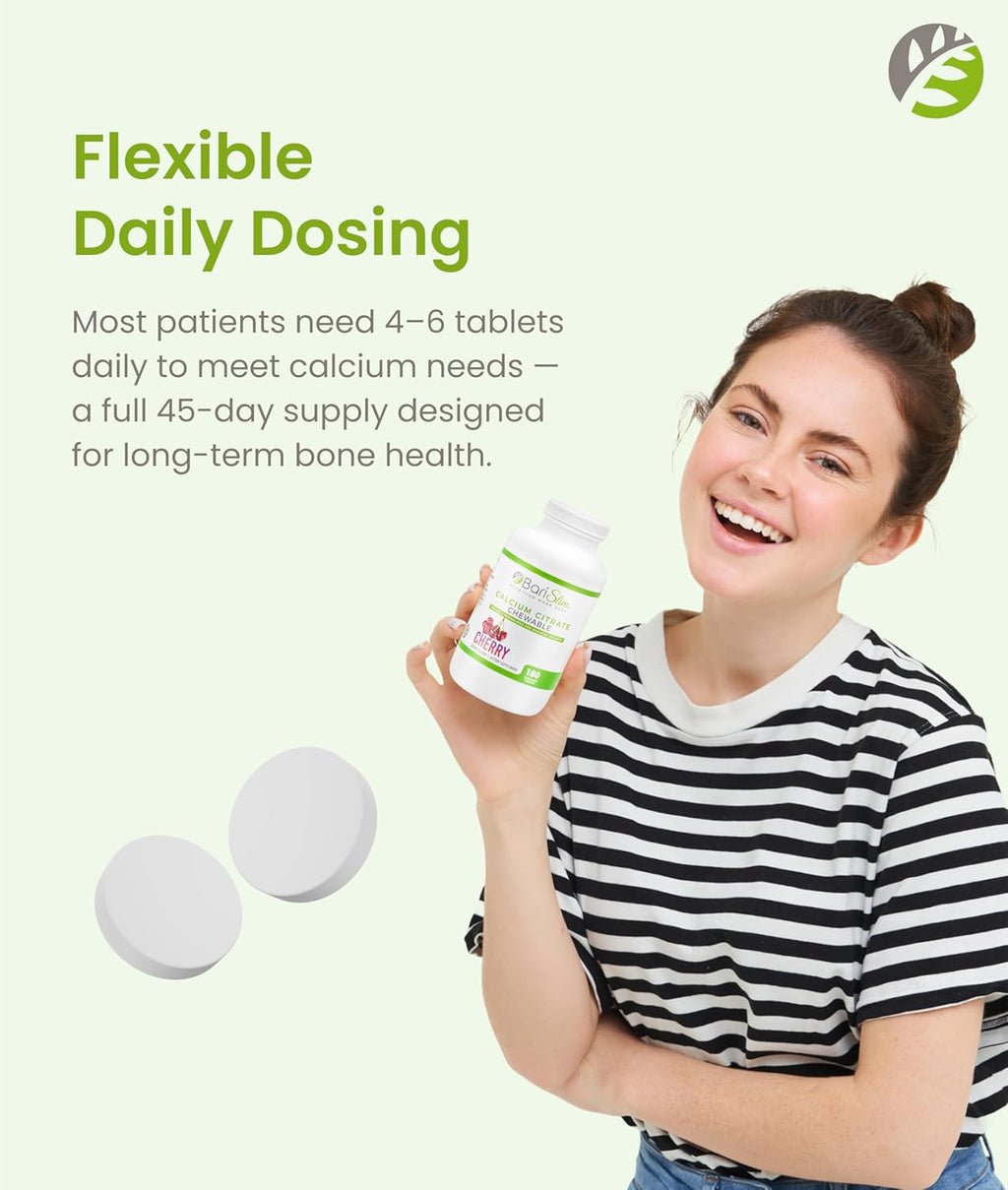 BariSlim Bariatric Calcium Citrate with Magnesium & Vitamin D Tabs - 500mg Calcium Citrate - Formulated for Post Weight Loss Surgery - Supports Bone Health | Cherry