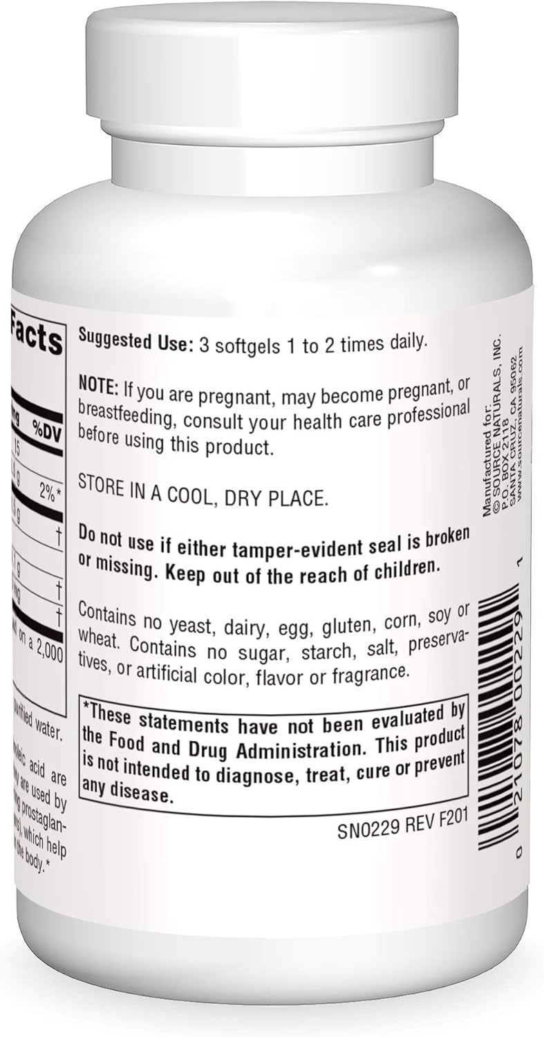 Source Naturals Evening Primrose Oil - Hexane-Free - 500mg - GLA Yield: 50 mg - Cold-Pressed - 90 Softgels