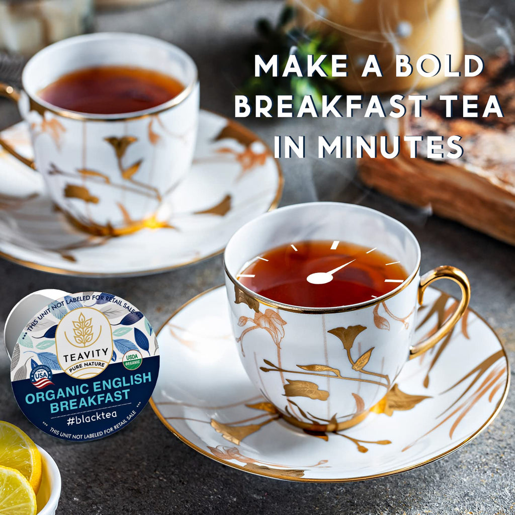 Organic English Breakfast Tea Pods for Keurig - Naturally Caffeinated Unsweetened Black Tea Pods by Teavity (36 Tea Pods)