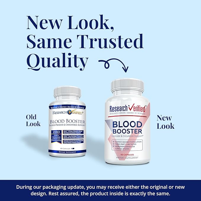 Research Verified Blood Booster - Blood Support - Hawthorn, Magnesium, Celery Seed Powder, BioPerine - 60 Capsules - 1 Month Supply