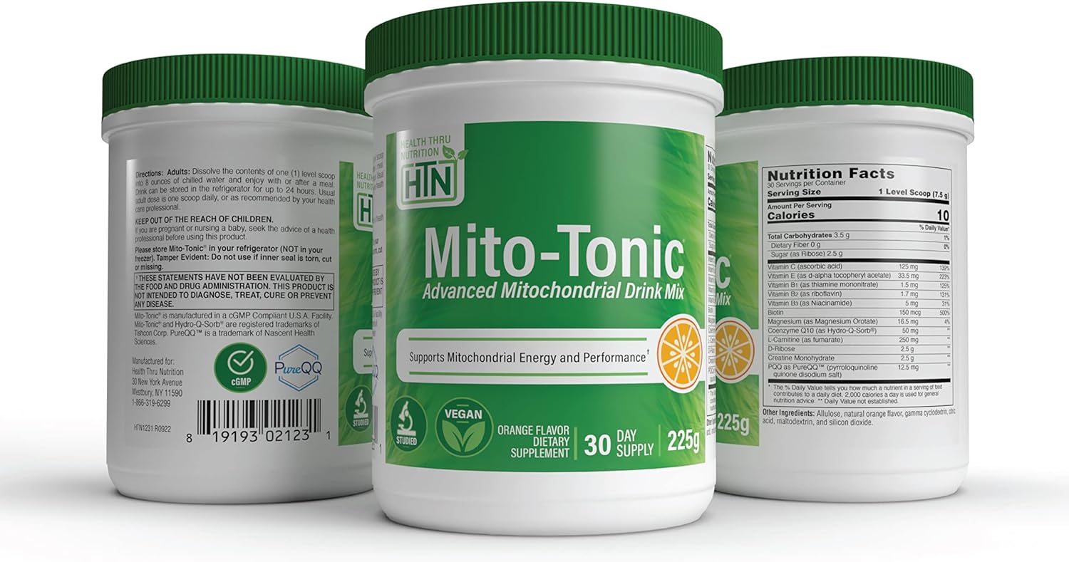 Health Thru Nutrition Mito-Tonic Advanced Mitochondrial Drink Mix | CoQ-10, PQQ, D-Ribose, L-Carnitine & More | Cellular Energy & Cardiac Function Support | Keto Friendly | Non-GMO (30 Servings)