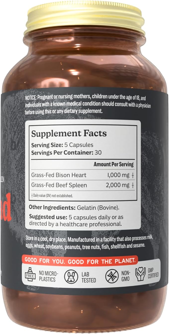 MK Supplements IRONCLAD – Grass-Fed Beef Spleen & Bison Heart | Natural Heme Iron for Energy, Endurance & Recovery | Regeneratively-Raised, Freeze-Dried Ancestral Iron Support