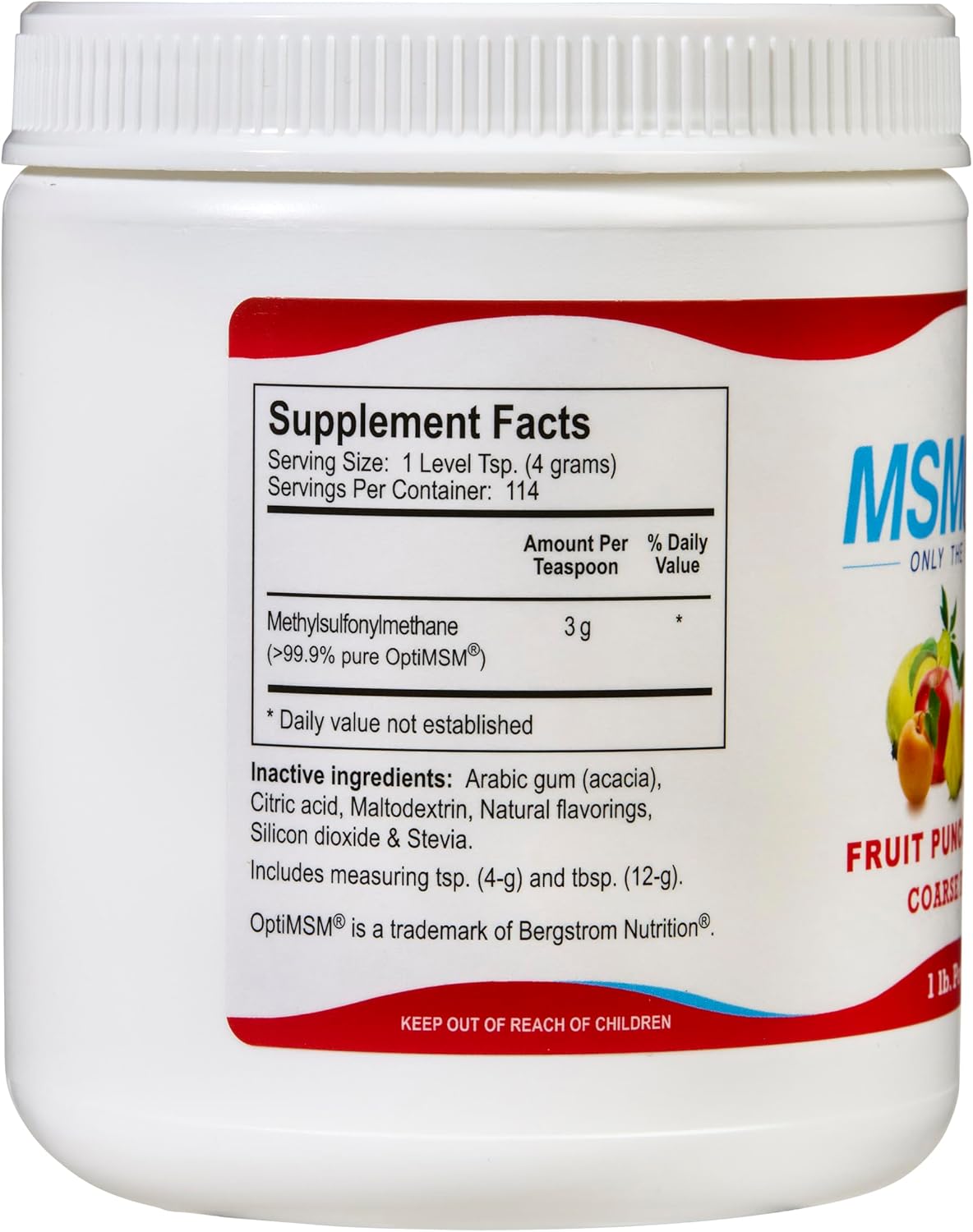 KALA HEALTH MSMPure Fruit Punch Flavored Coarse MSM Powder Flakes – Organic Sulfur for Joint Flexibility, Skin Appearance, and Hair & Nail Support – 1 lb, USA Made, Distilled Crystals