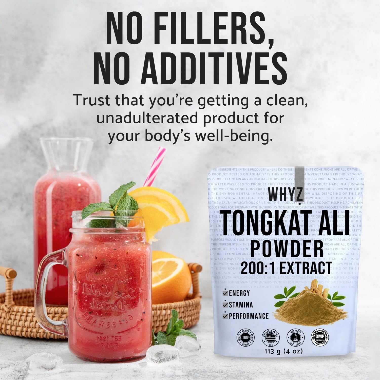WHYZ Tongkat Ali Powder 113g, Pure Longjack 200:1 Extract Eurycoma Longifolia Supplement Powder for Increased Physical Performance and Well-Being, Longjack Tongkat Ali for Men and Women, 323 Servings
