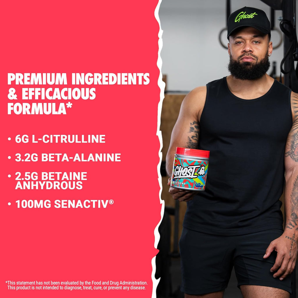 GHOST Legend Pre-Workout Powder, Blue Raspberry - 30 Servings – Pre-Workout for Men & Women with Choline, L-Citrulline, & Beta Alanine for Energy & Focus