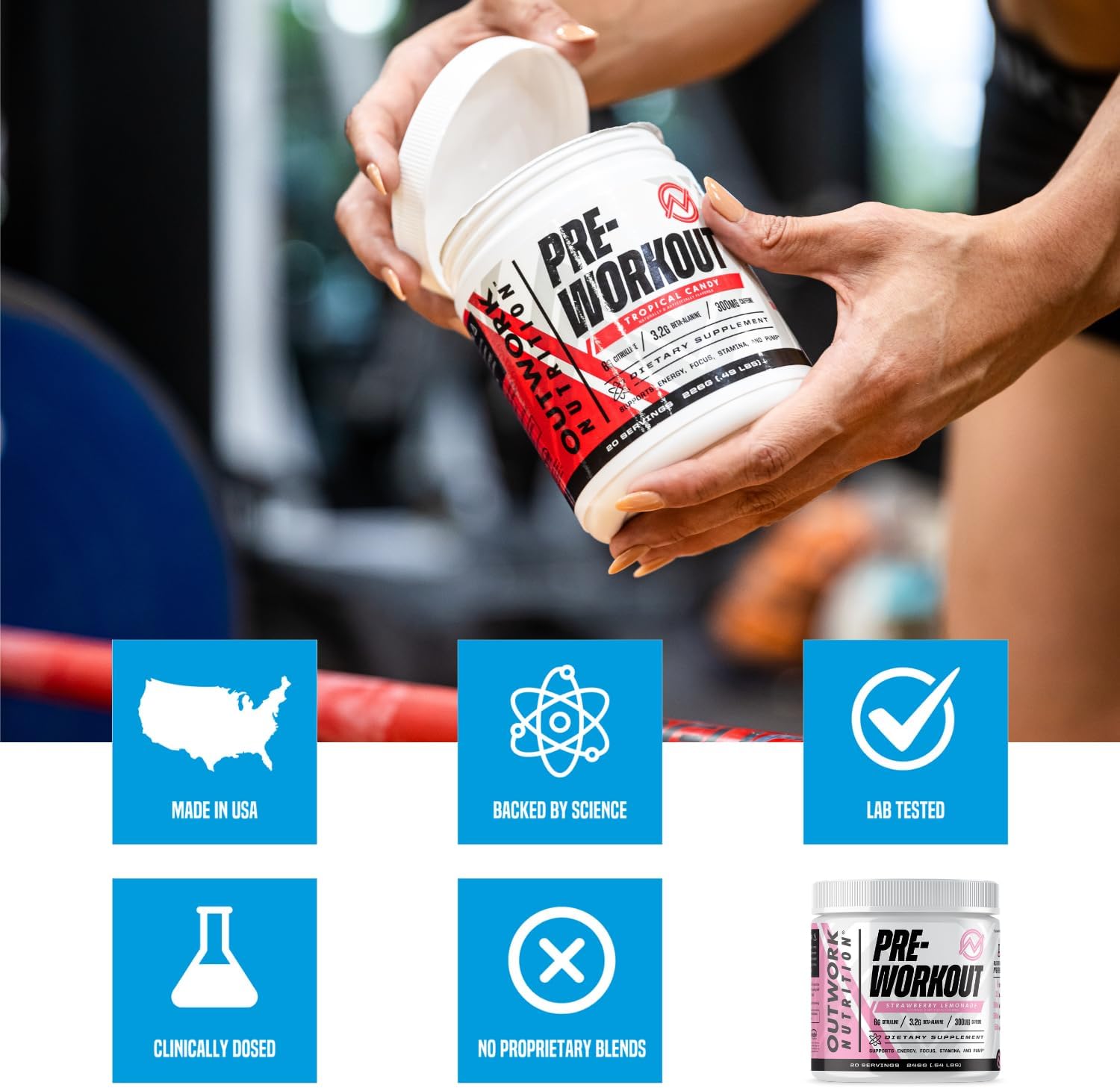 Outwork Nutrition Pre Workout Powder for Men & Women - Pre-Workout Supplements Without Creatine, Nootropic Preworkout with Citrulline Malate Beta Alanine Taurine Rhodiola Caffeine(Strawberry Lemonade)