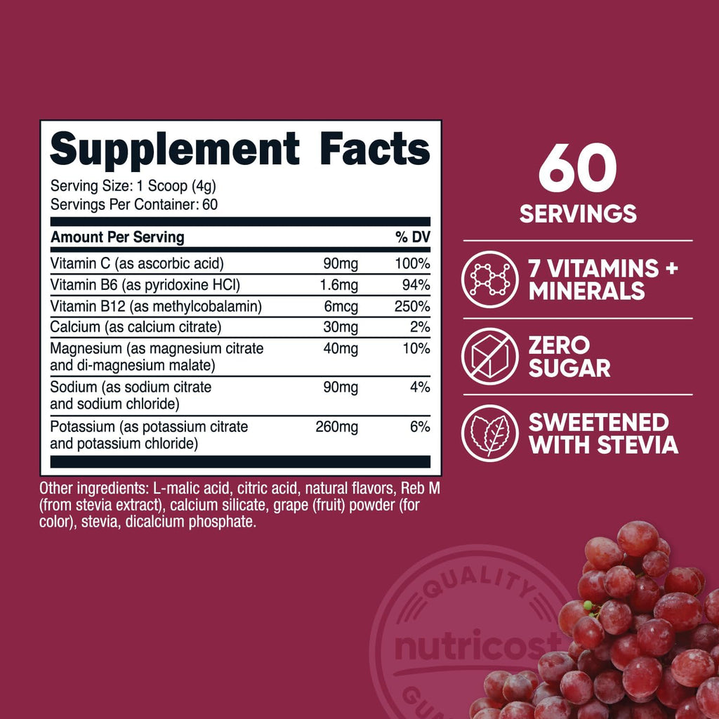 Nutricost Electrolyte Complex Powder (60 Servings, Grape) - Hydration Supplement Drink Mix with Vitamins and Minerals