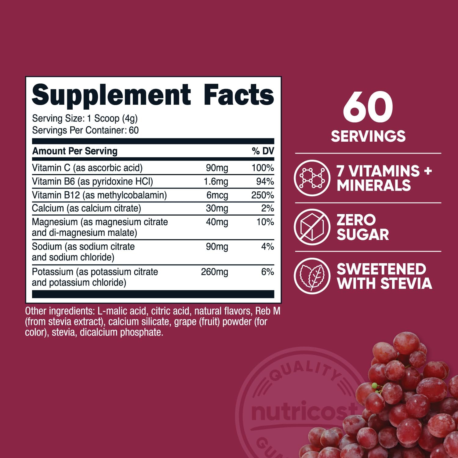 Nutricost Electrolyte Complex Powder (60 Servings, Grape) - Hydration Supplement Drink Mix with Vitamins and Minerals