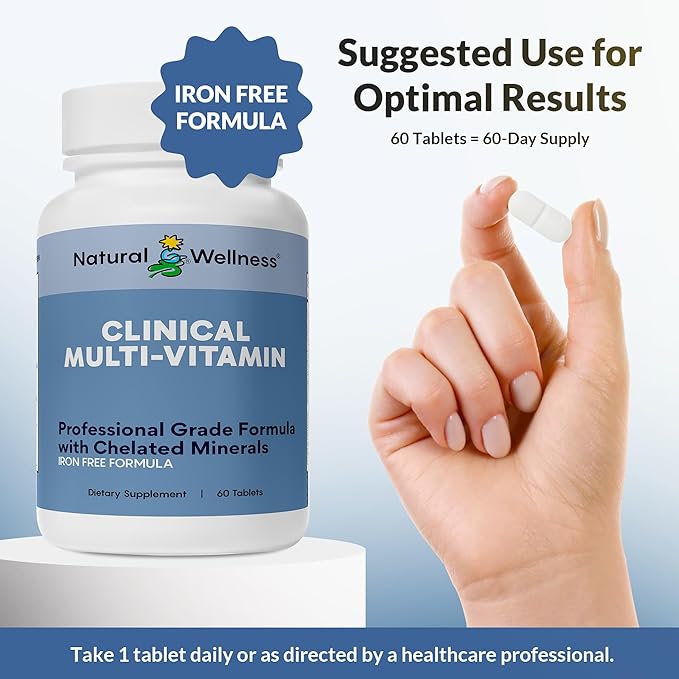 Natural Wellness One Daily Multi-Vitamin – Iron-Free Multivitamin for Adults with Vitamins A, C, D, E & B – High Potency Nutrient Support for Energy, Immunity & Wellness – 60 Tablets (60 Day Supply)