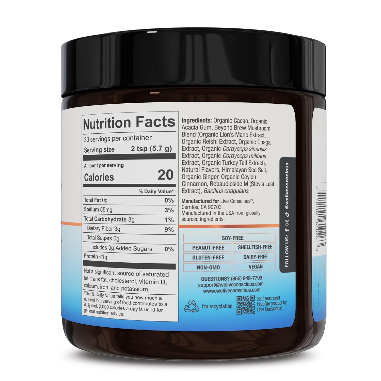 Beyond Brew Vanilla Latte Coffee Alternative - Mushroom Complex w/Lion’s Mane, Reishi, Cordyceps & Chaga for Sustained Focus, Energy & Immunity Support. Prebiotics & Probiotics Support Gut Health, 30
