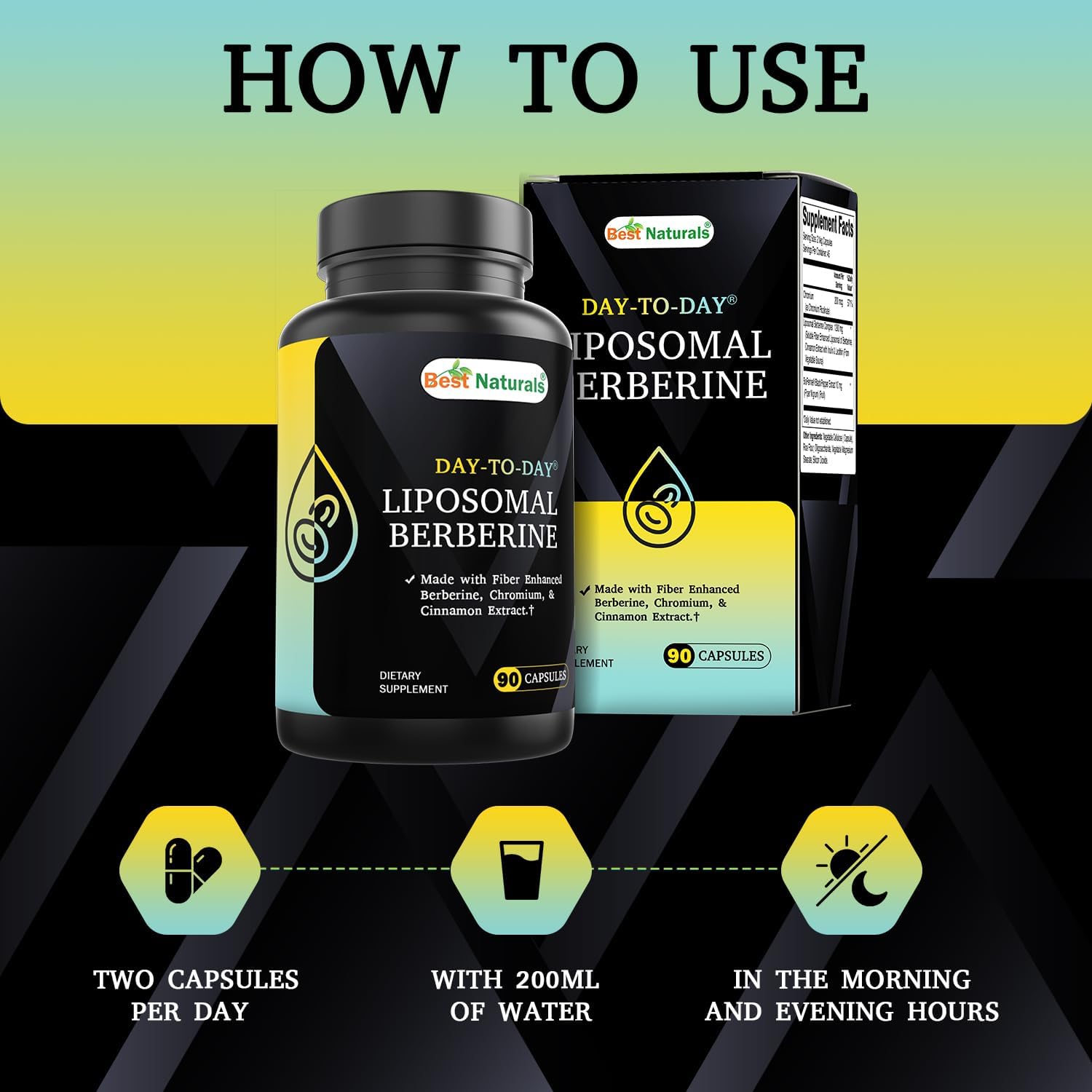 Best Naturals Day to Day Liposomal Berberine 1200 mg with Bioperine 90 Veg Capsules - Made with Fiber Enhanced Chromium, & Cinnamon Extract & Bioperine.