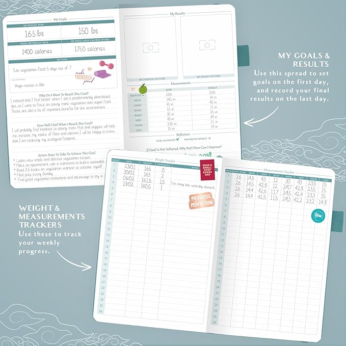 Legend Wellness Planner & Food Journal – Daily Diet & Health Journal with Exercise & Weight Loss Tracker – Nutrition Diary, 6 Months (Aquamarine)