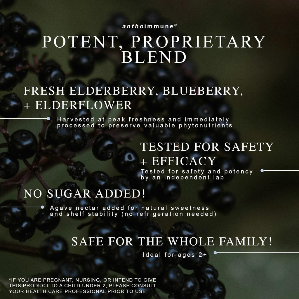 Organic Elderberry Syrup - Anthoimmune - Immune Support Supplement for Adults and Kids- USDA Organic, Ultra-Premium Black Elderberry Formula (4 oz) 24 Servings