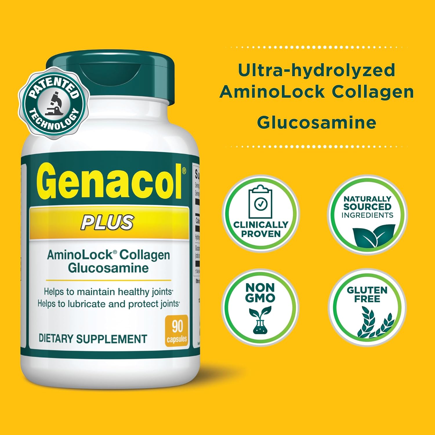 Genacol Plus – Glucosamine and Collagen Supplement, Ultra-Hydrolyzed Collagen Peptides, Eases Joint Movement, Maintains Cartilage, 90 Capsules (30-Day Supply)