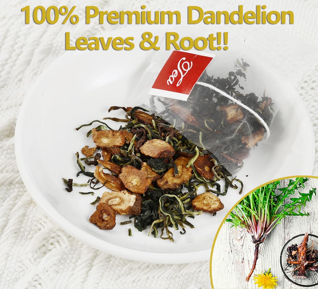 Premium Dandelion Leaf & Root Tea,100 Tea Bags/7.06Oz,for Liver & Kidney Health,Roasted Detox Herbal Tea. Support Digestion & Boost Immune System, Caffeine Free.