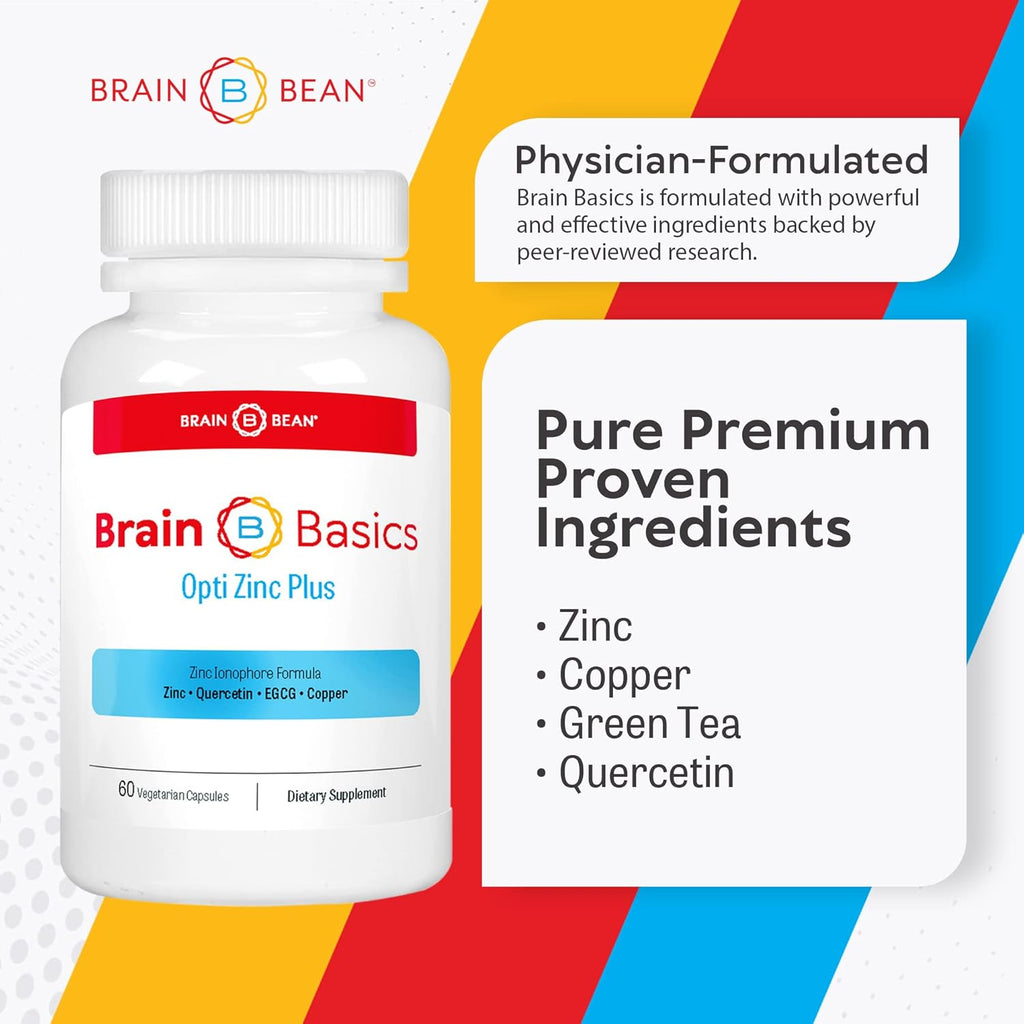Brain Basics Opti Zinc Plus - Zinc Supplement with Quercetin, EGCG, and Copper. Immune Support Formula - 60 Tablets