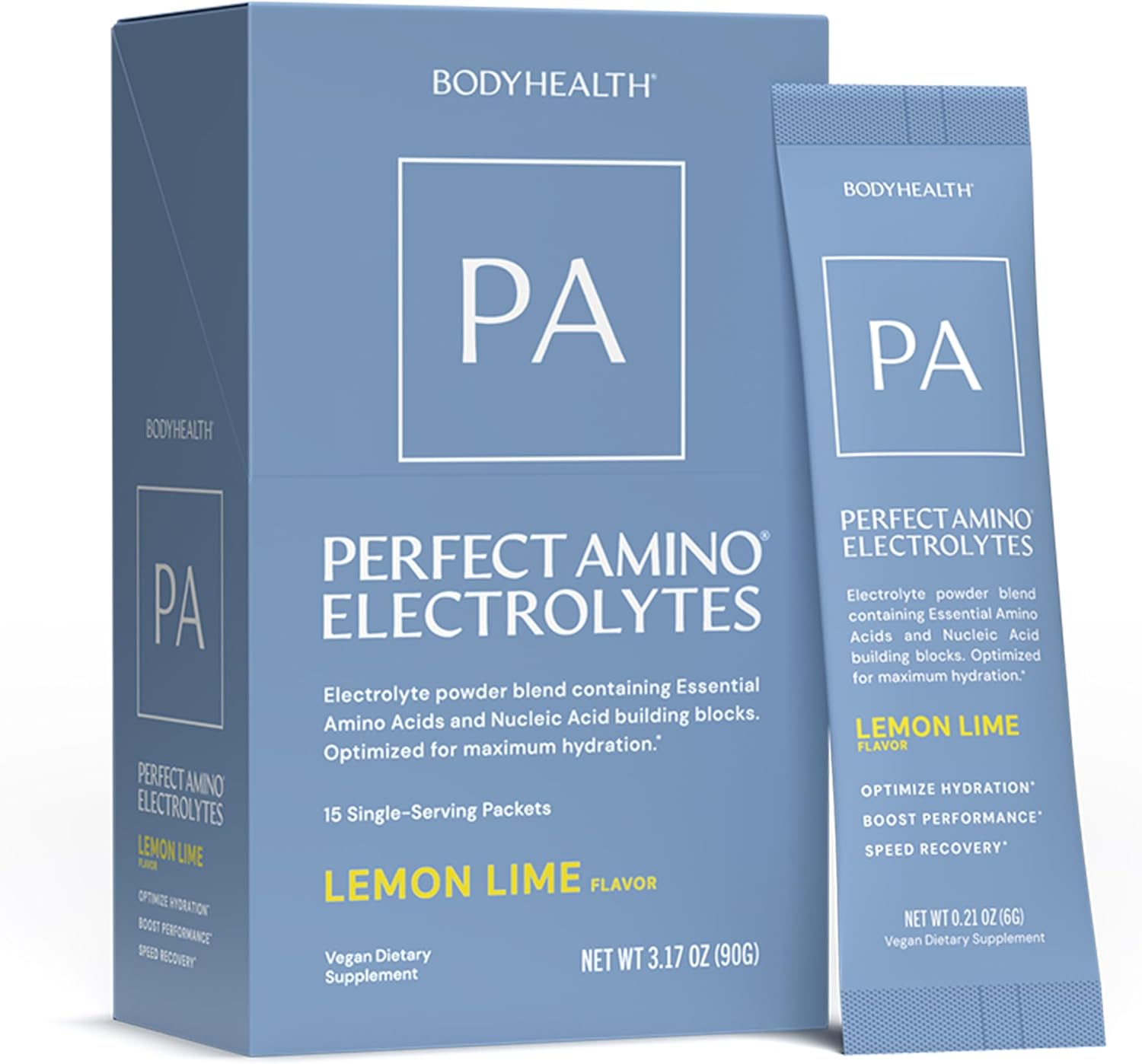 BodyHealth PerfectAmino Electrolyte Drink Mix – Lemon Lime – No Sugar, Keto & Fasting Friendly, Hydration with Trace Minerals – Stick Packs