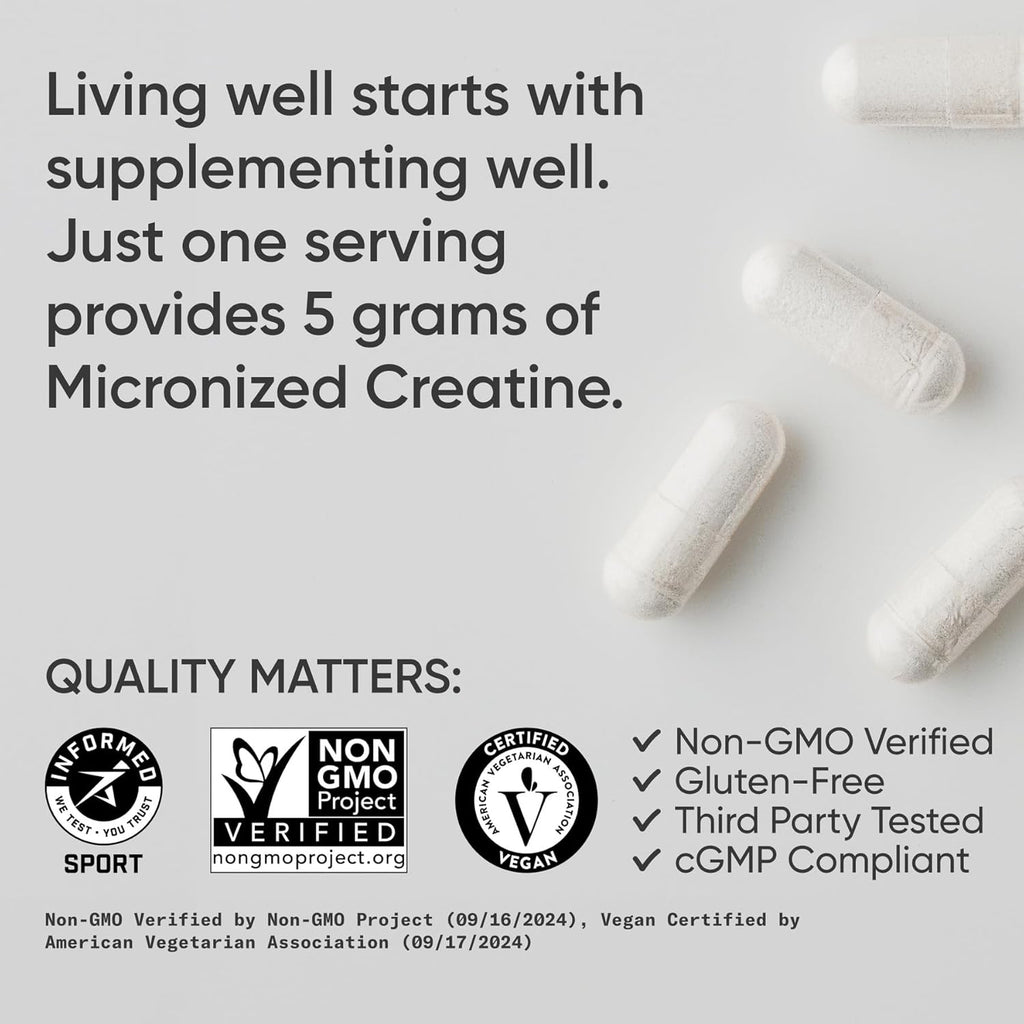 Sports Research® Creatine Monohydrate Capsules - May Support Workout Recovery, Lean Muscle gain, Performance and Strength* - Non-GMO, Vegan Certified - 5g per Servings - 30 Servings
