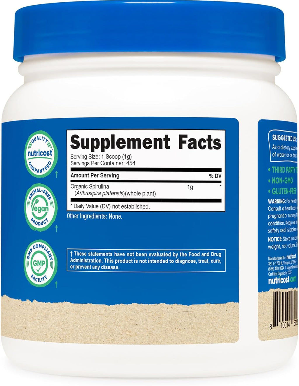 Nutricost Organic Spirulina Powder 454 Grams, 1LB - Pure, Certified Organic Spirulina
