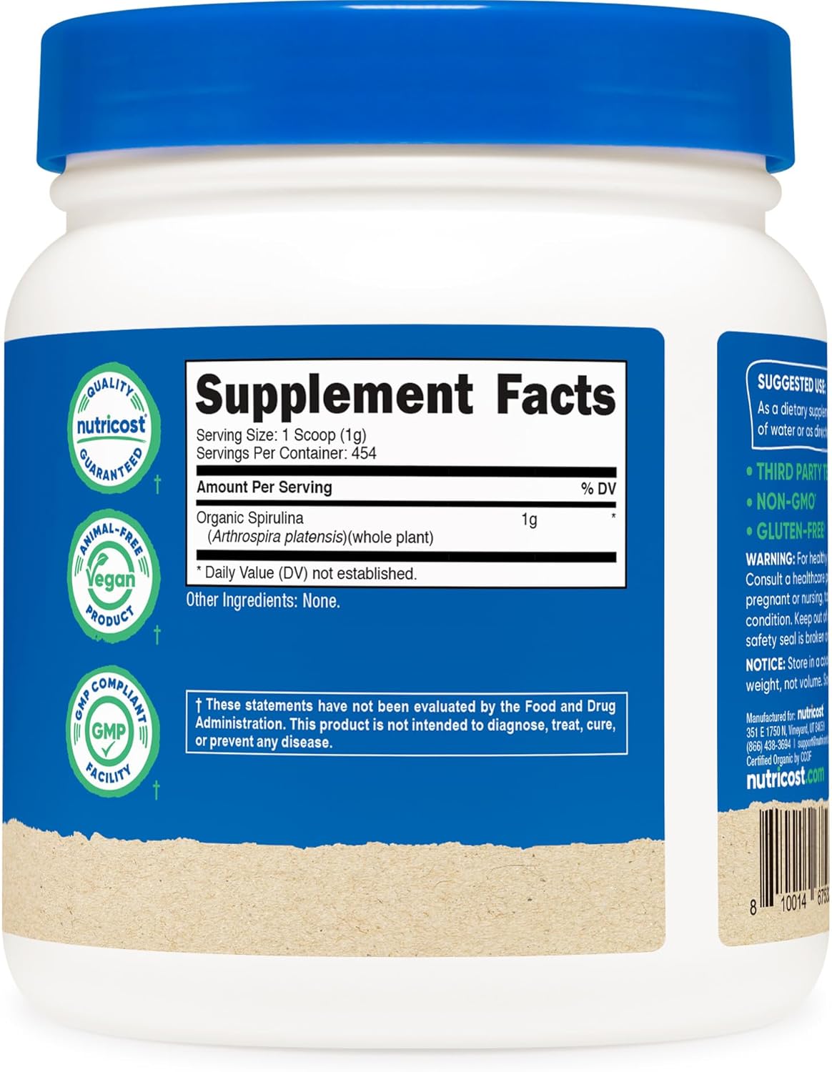 Nutricost Organic Spirulina Powder 454 Grams, 1LB - Pure, Certified Organic Spirulina