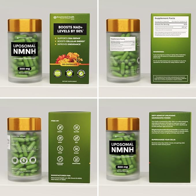 Liposomal NMNH Supplement 300mg – Boosts NAD Anti-Aging, Energy & Focus – NMM Capsules Alternative to for Cellular Vitality – Third-Party Tested, 120 Vegan Capsules | 2 Packs