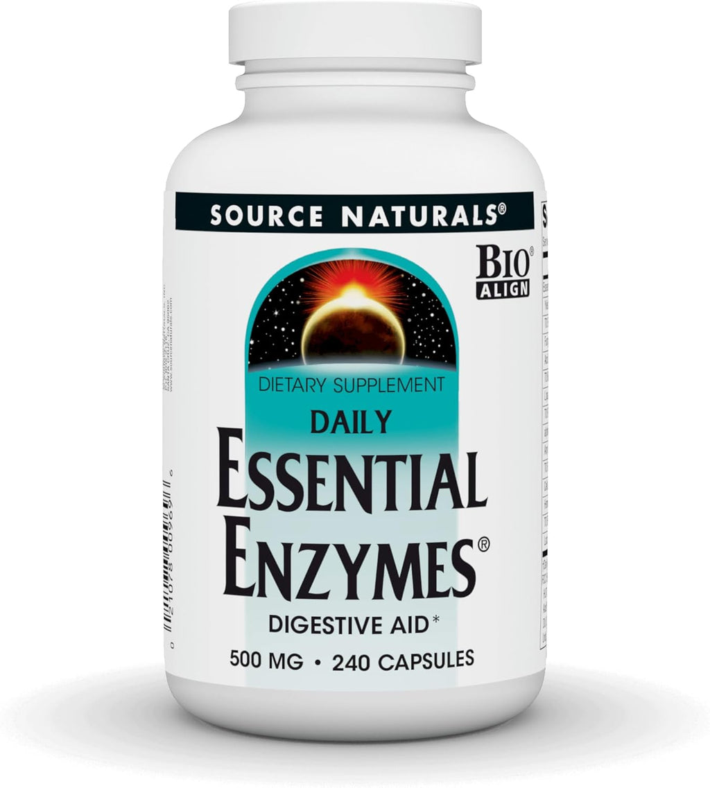 Source Naturals Essential Enzymes 500mg Bio-Aligned Multiple Enzyme Supplement Herbal Defense for Digestion, Gas, Constipation & Bloating Relief - Supports Immune System - 240 Capsules