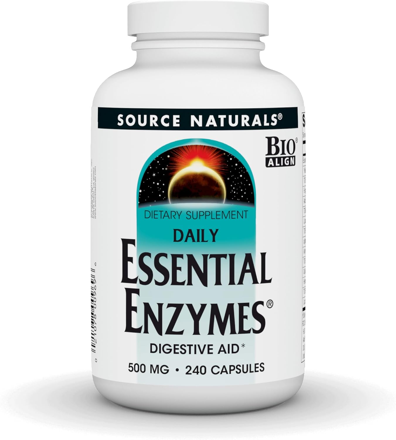 Source Naturals Essential Enzymes 500mg Bio-Aligned Multiple Enzyme Supplement Herbal Defense for Digestion, Gas, Constipation & Bloating Relief - Supports Immune System - 240 Capsules