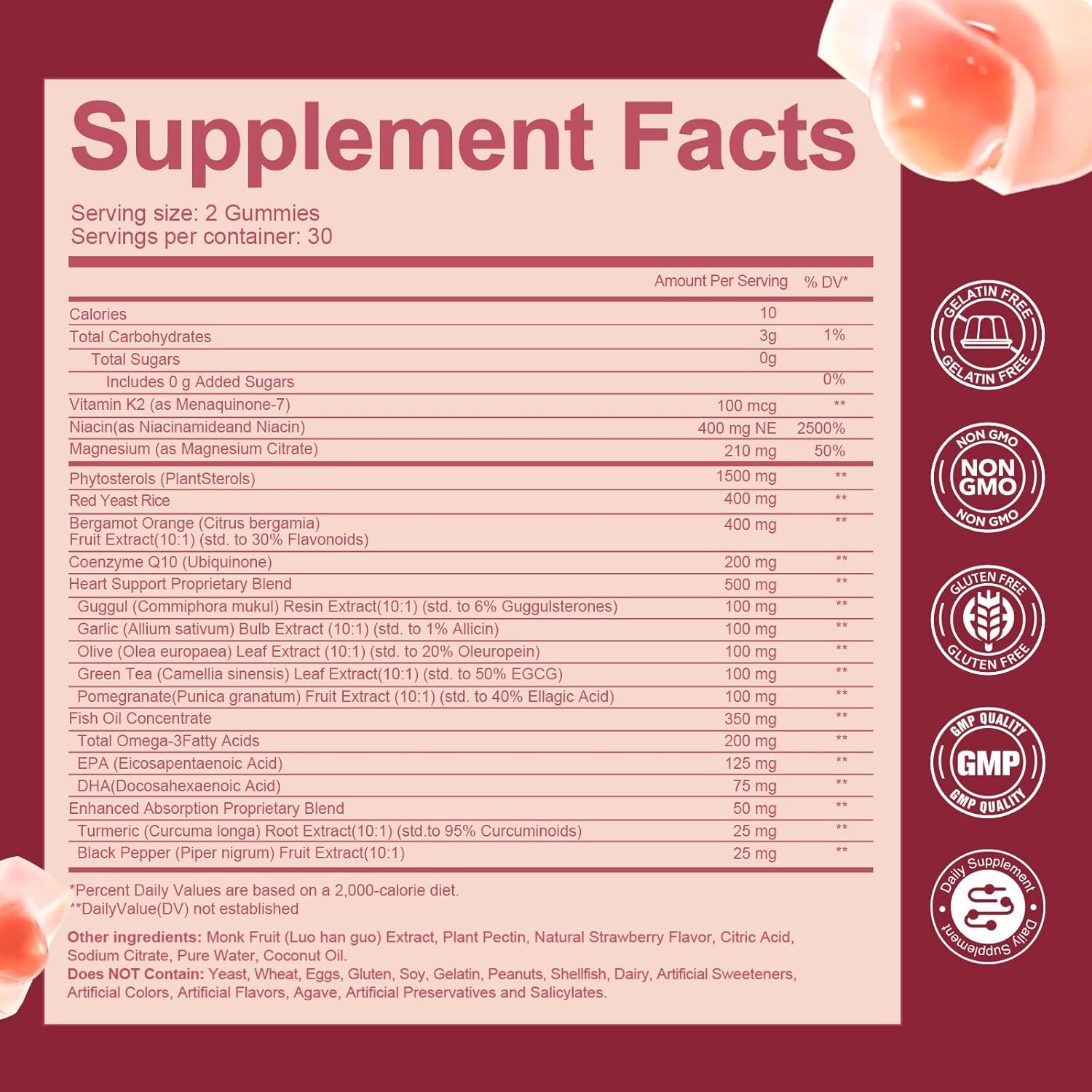 Cholesterol Supplements with Plant Sterols, Red Yeast Rice & COQ10 etc, 17-in-1 Cholesterol Complex Gummies for Heart & Cholesterol Health, Energy Support, Non-GMO, Strawbreey Flavor, 60 Gummies.
